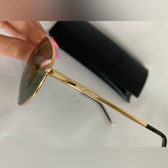 YSL SAINT LAURENT SL211 Unisex Pilot Metal 60mm Sunglasses in Gold/Green S2013 - Picture 10 of 16